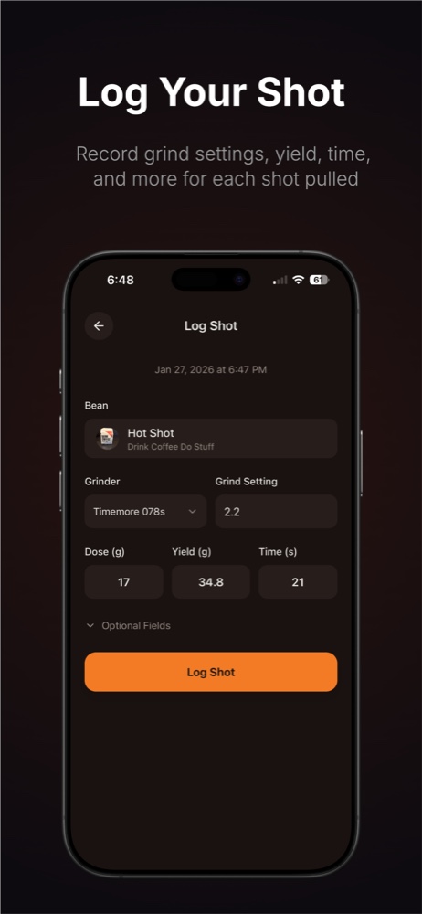 Espresso Shot Log - new shot