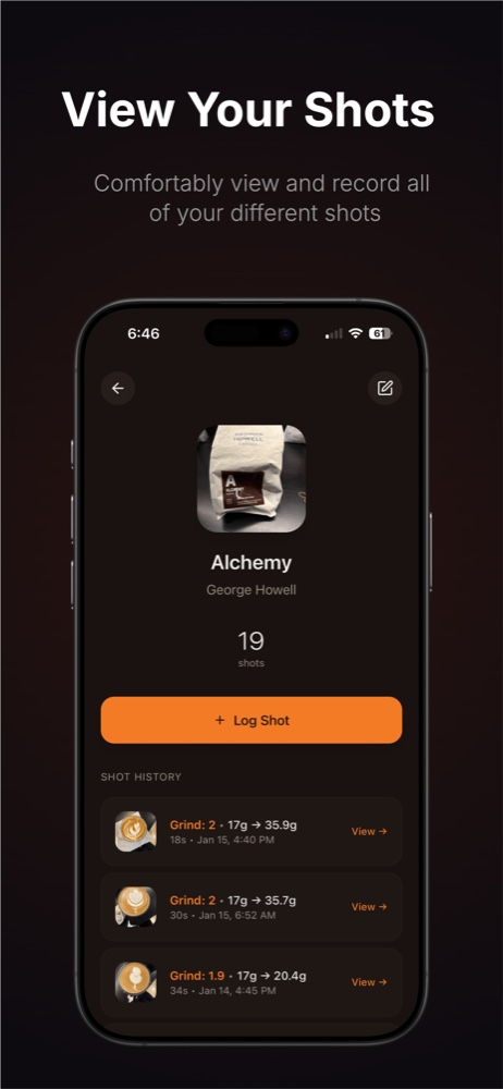 Espresso Shot Log - bean tracking